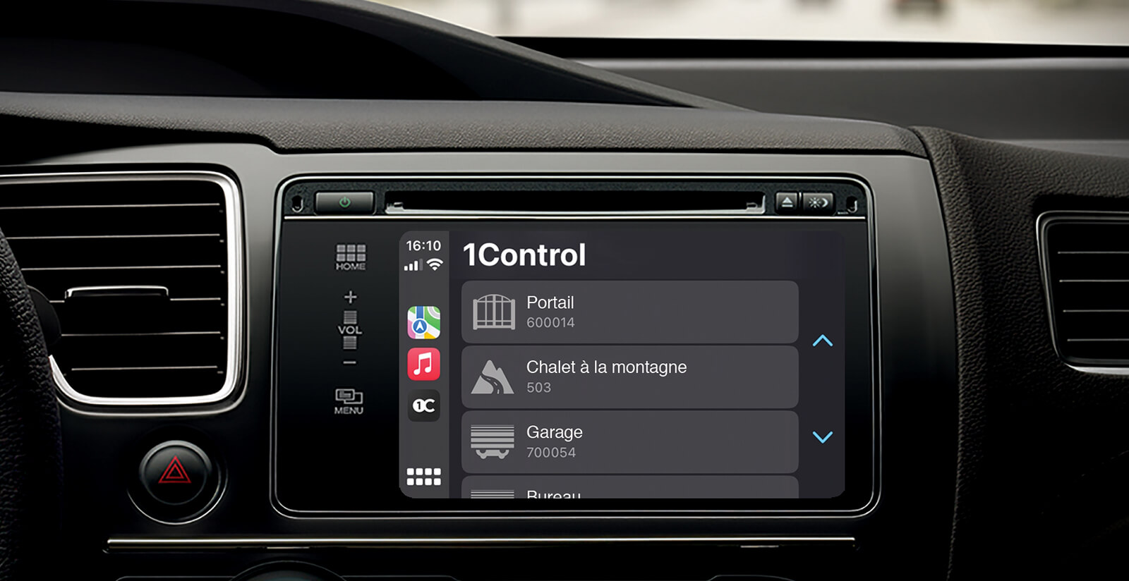 Ouverture du portail intelligent et du garage depuis Apple CarPlay et Android Auto avec 1Control LINK