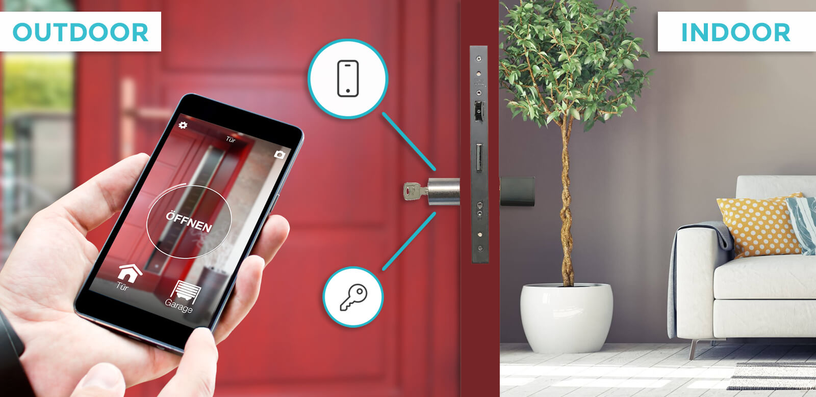 Elektronisches T&uuml;rschloss DORY in der Eingangst&uuml;r einer modernen Wohnung, integriert mit dem 1Control-&Ouml;kosystem